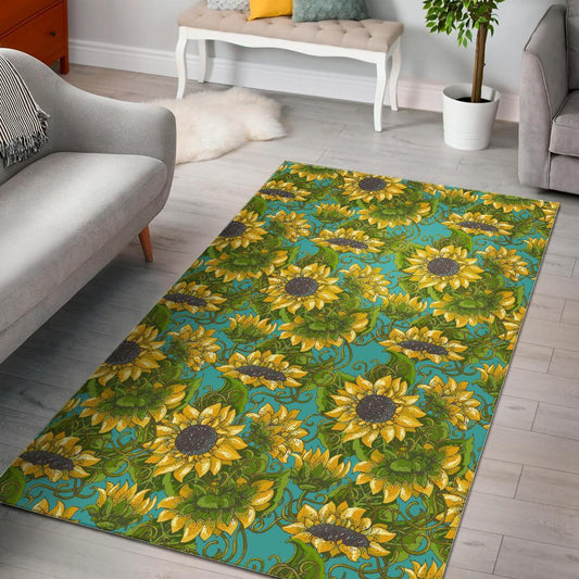 Blooming Sunflower Pattern Print Area Rug