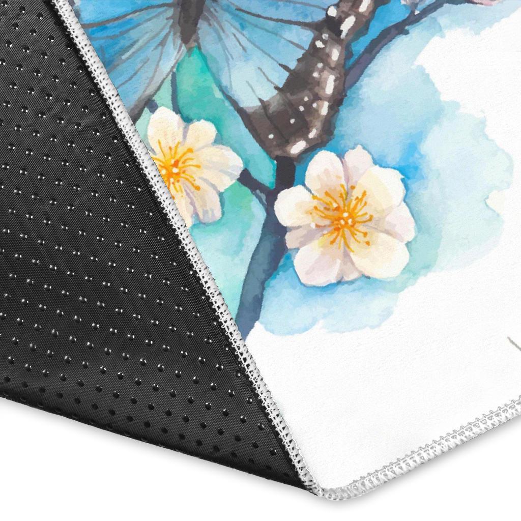 Blossom Blue Butterfly Pattern Print Area Rug