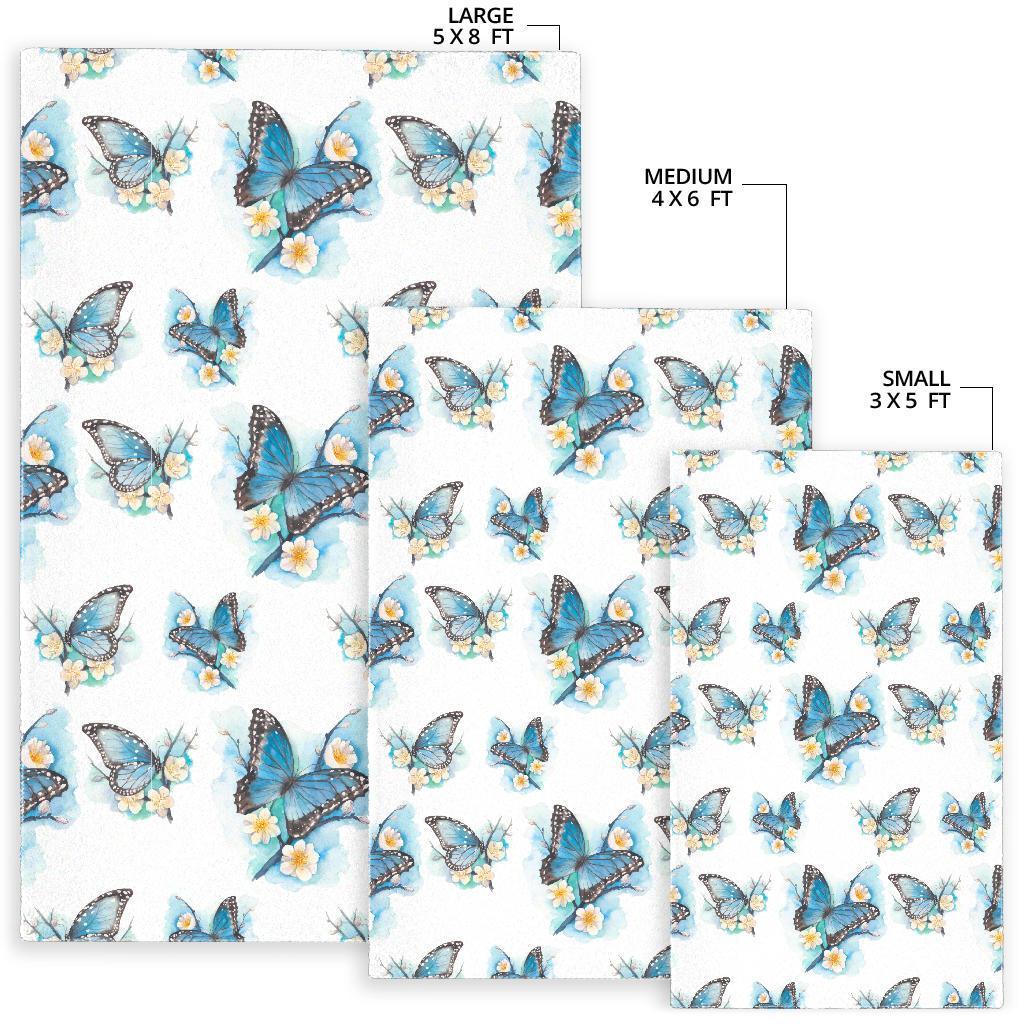 Blossom Blue Butterfly Pattern Print Area Rug