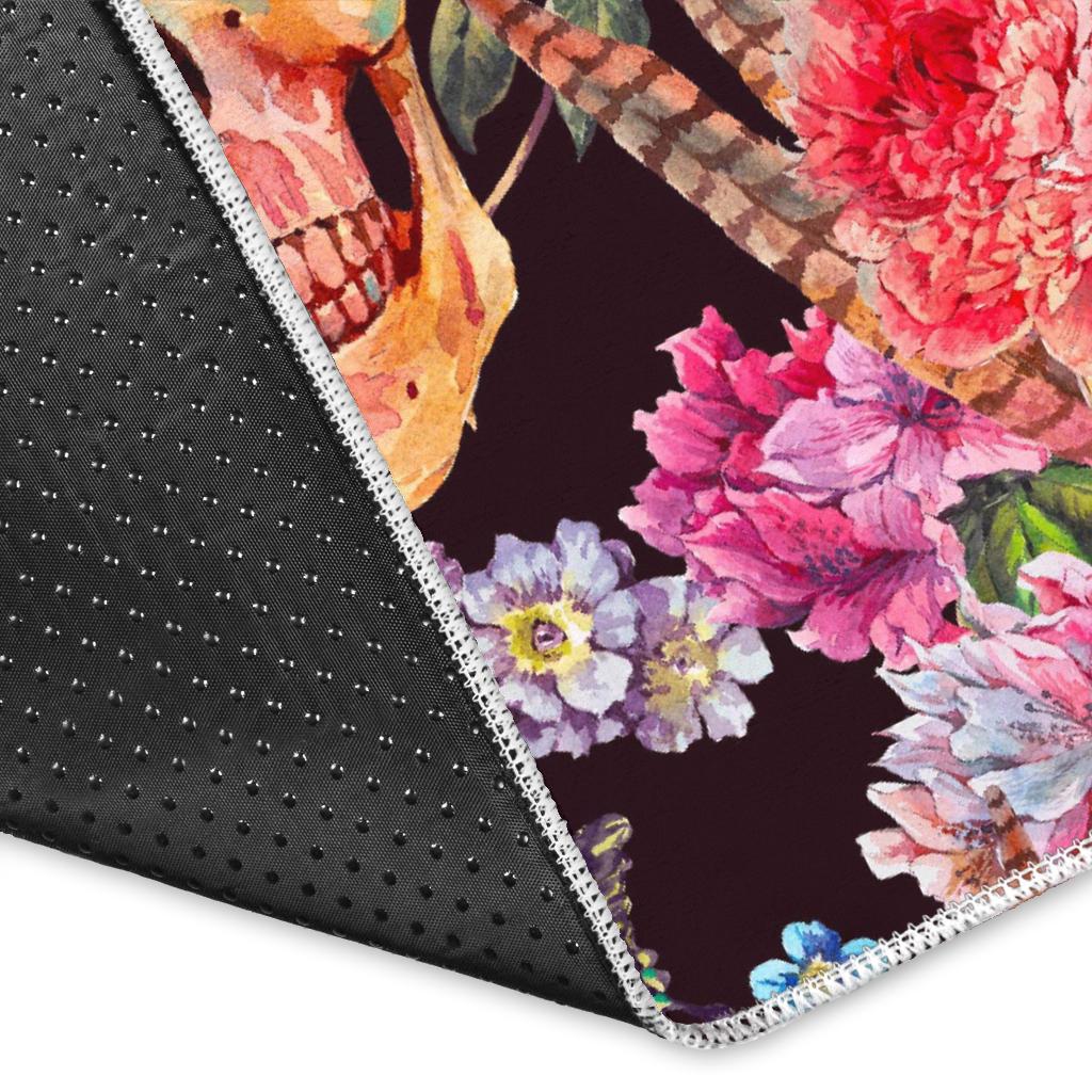 Blossom Peony Skull Pattern Print Area Rug