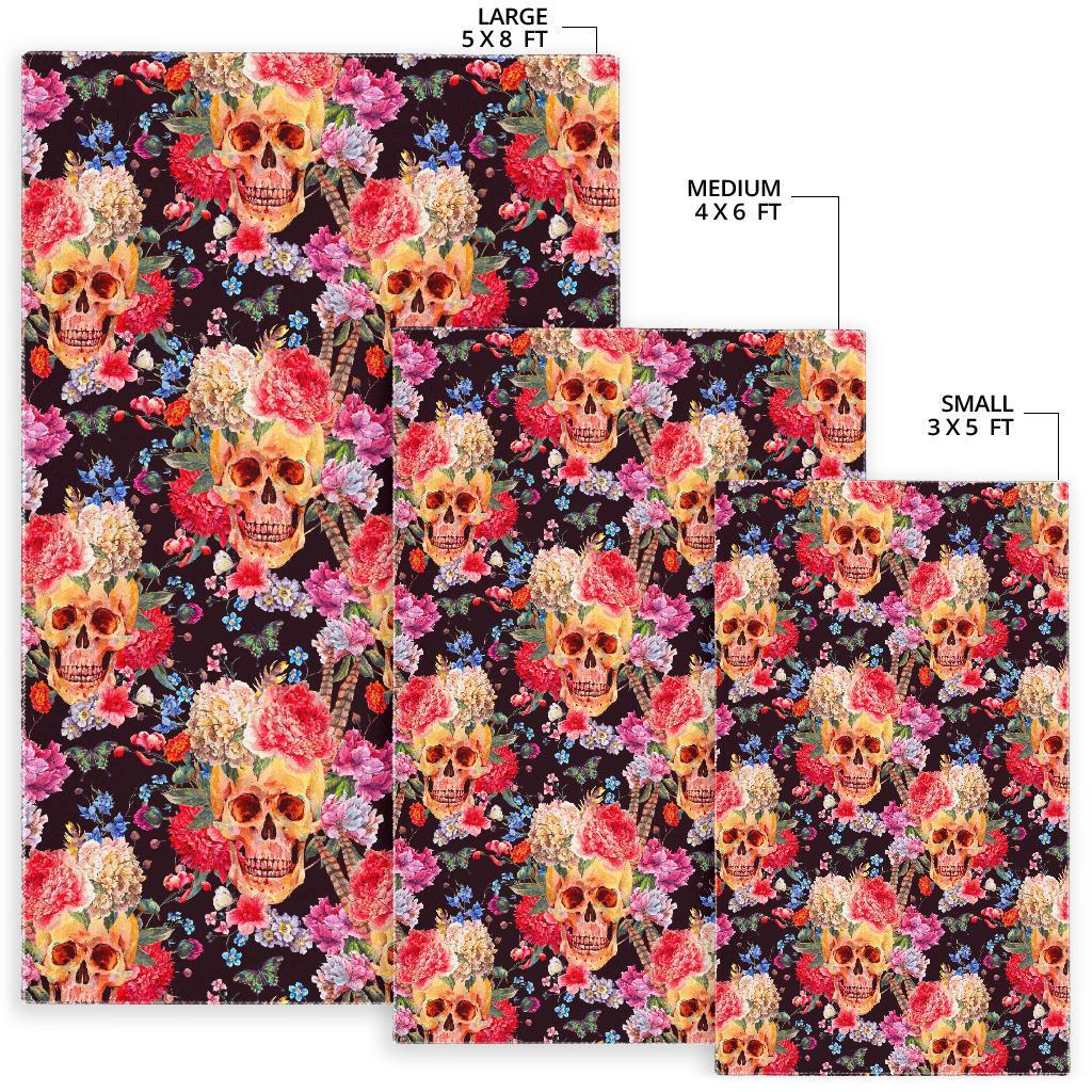 Blossom Peony Skull Pattern Print Area Rug