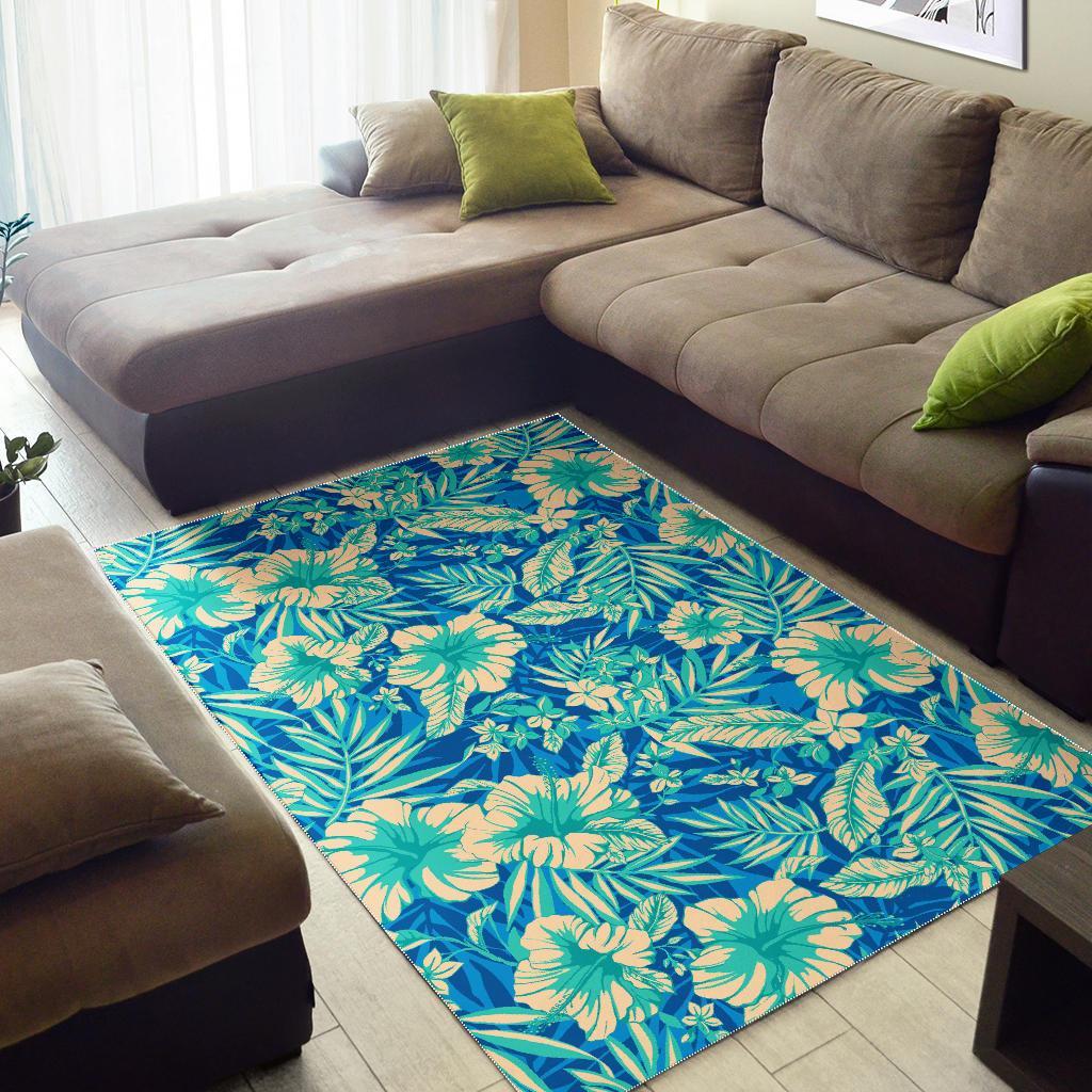 Blue Blossom Tropical Pattern Print Area Rug