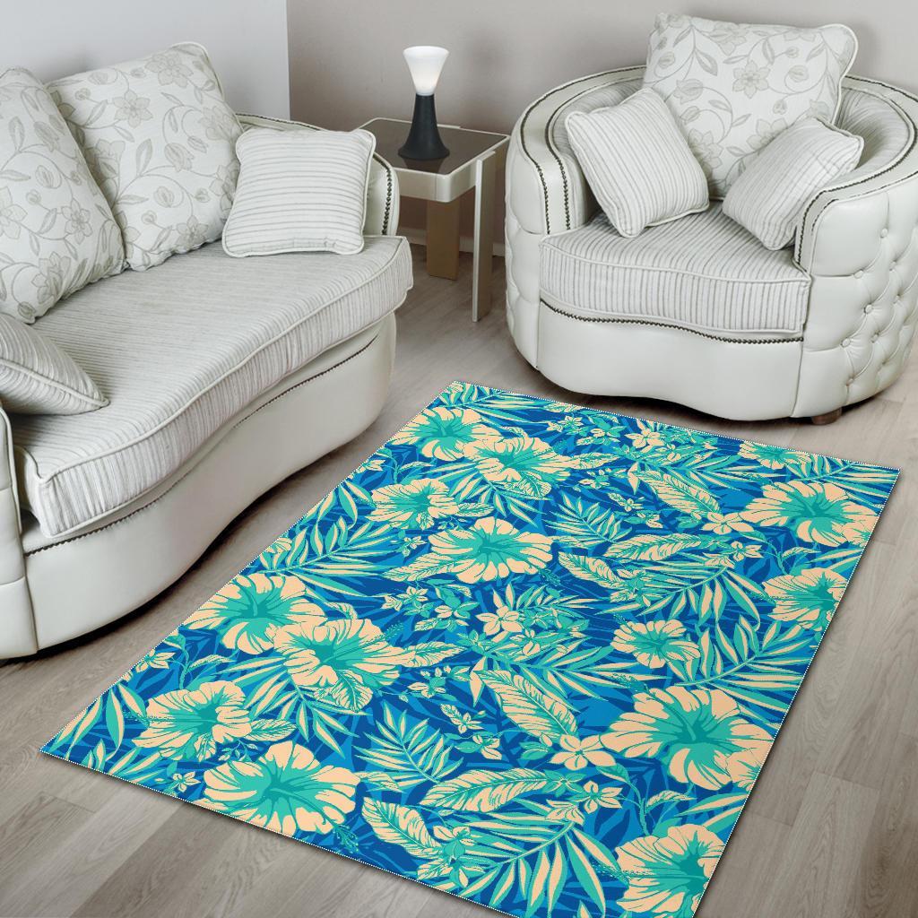 Blue Blossom Tropical Pattern Print Area Rug