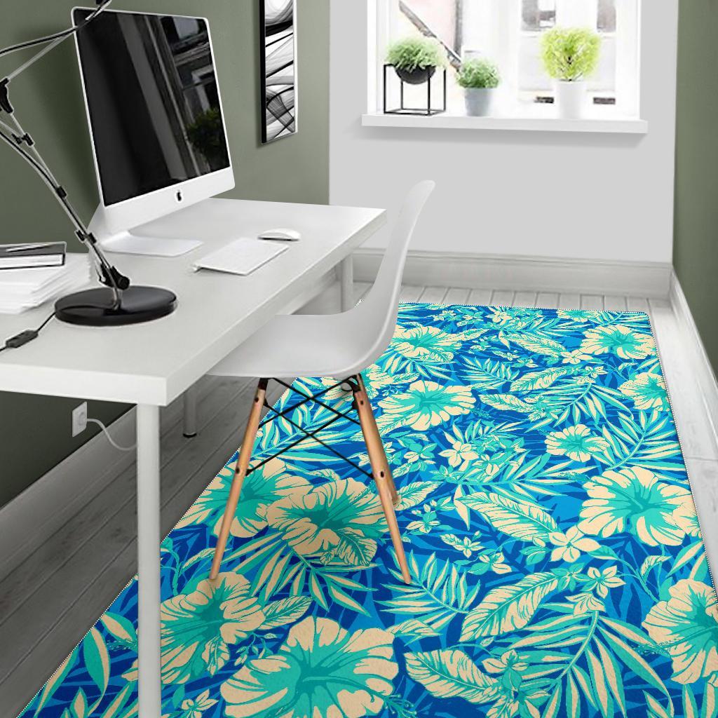 Blue Blossom Tropical Pattern Print Area Rug