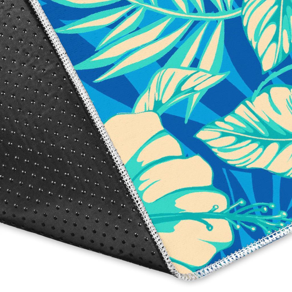 Blue Blossom Tropical Pattern Print Area Rug