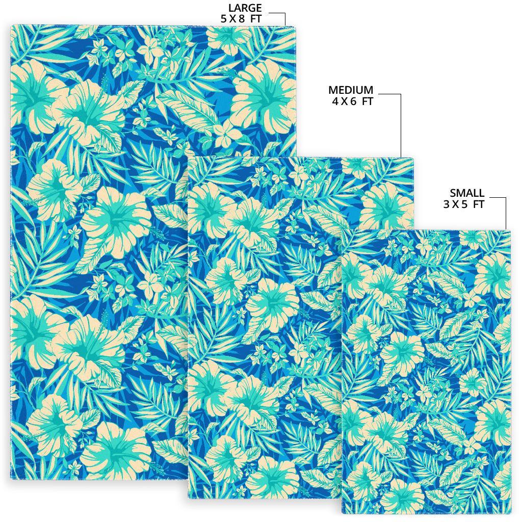 Blue Blossom Tropical Pattern Print Area Rug