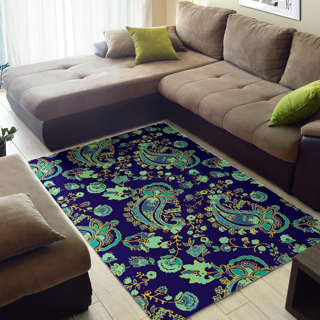 Blue Bohemian Paisley Pattern Print Area Rug