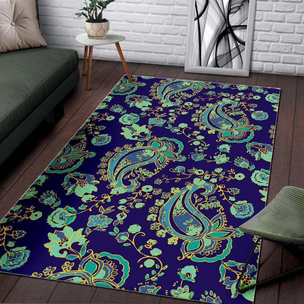 Blue Bohemian Paisley Pattern Print Area Rug