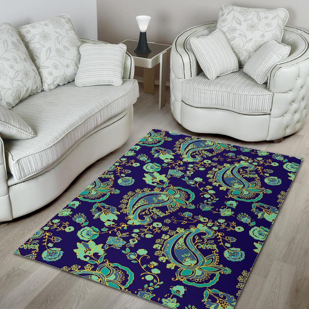 Blue Bohemian Paisley Pattern Print Area Rug