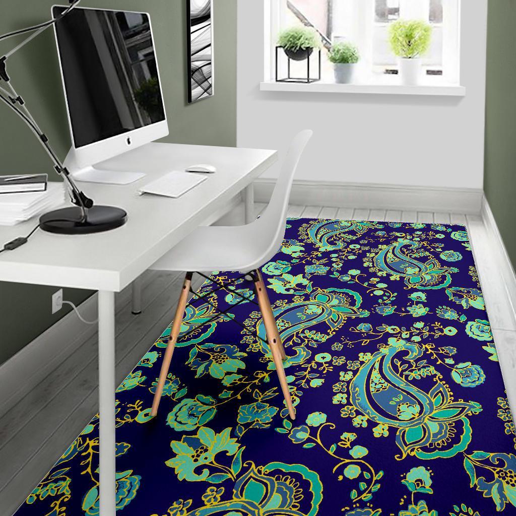 Blue Bohemian Paisley Pattern Print Area Rug