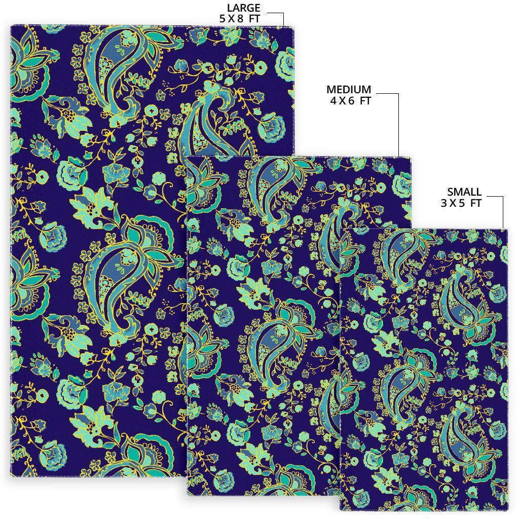 Blue Bohemian Paisley Pattern Print Area Rug