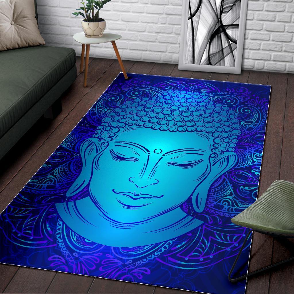Blue Buddha Print Area Rug