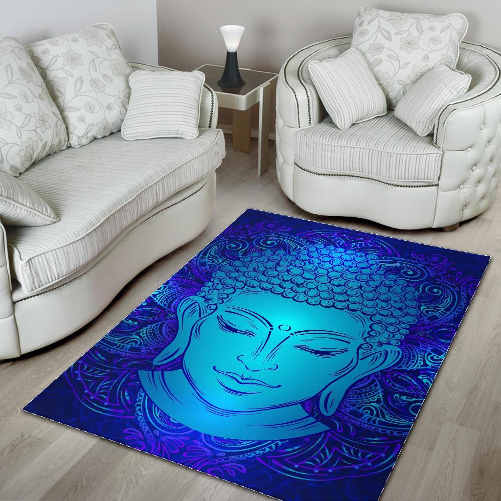 Blue Buddha Print Area Rug