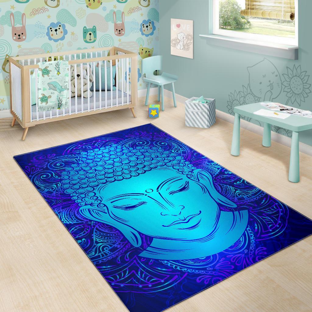 Blue Buddha Print Area Rug