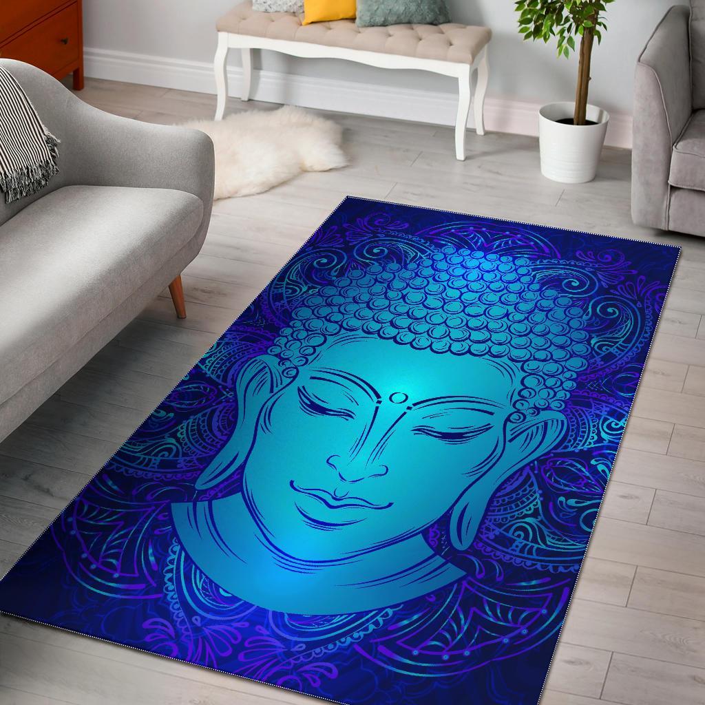 Blue Buddha Print Area Rug