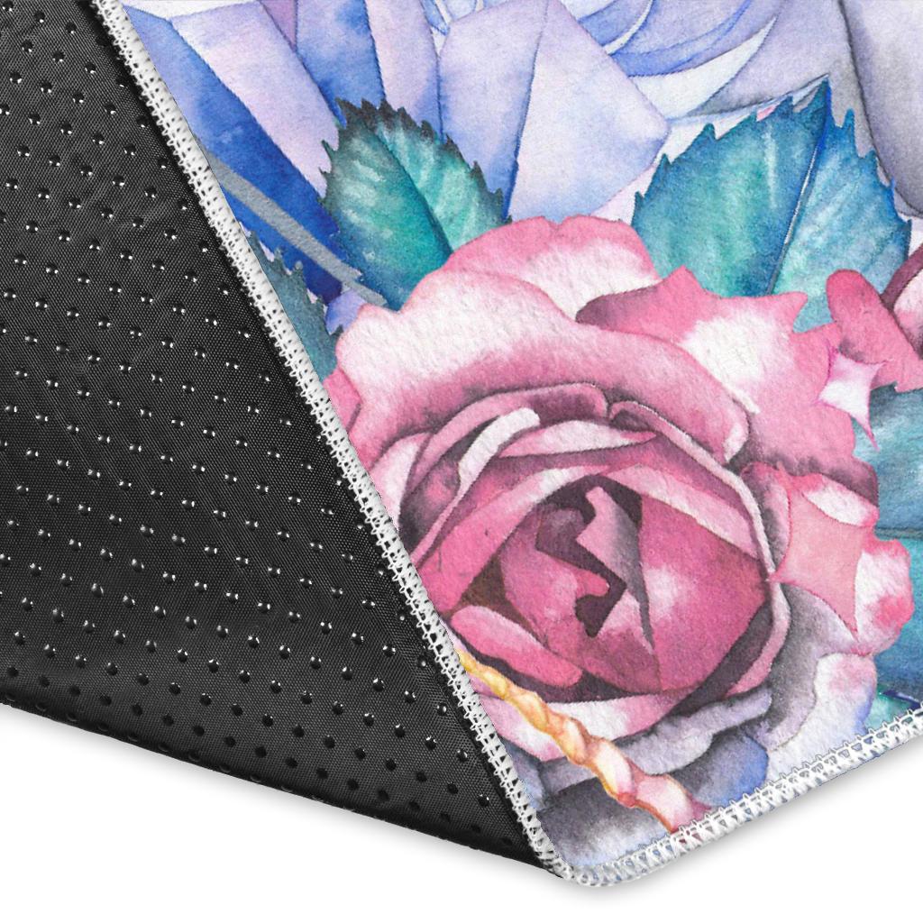 Blue Fairy Rose Unicorn Pattern Print Area Rug