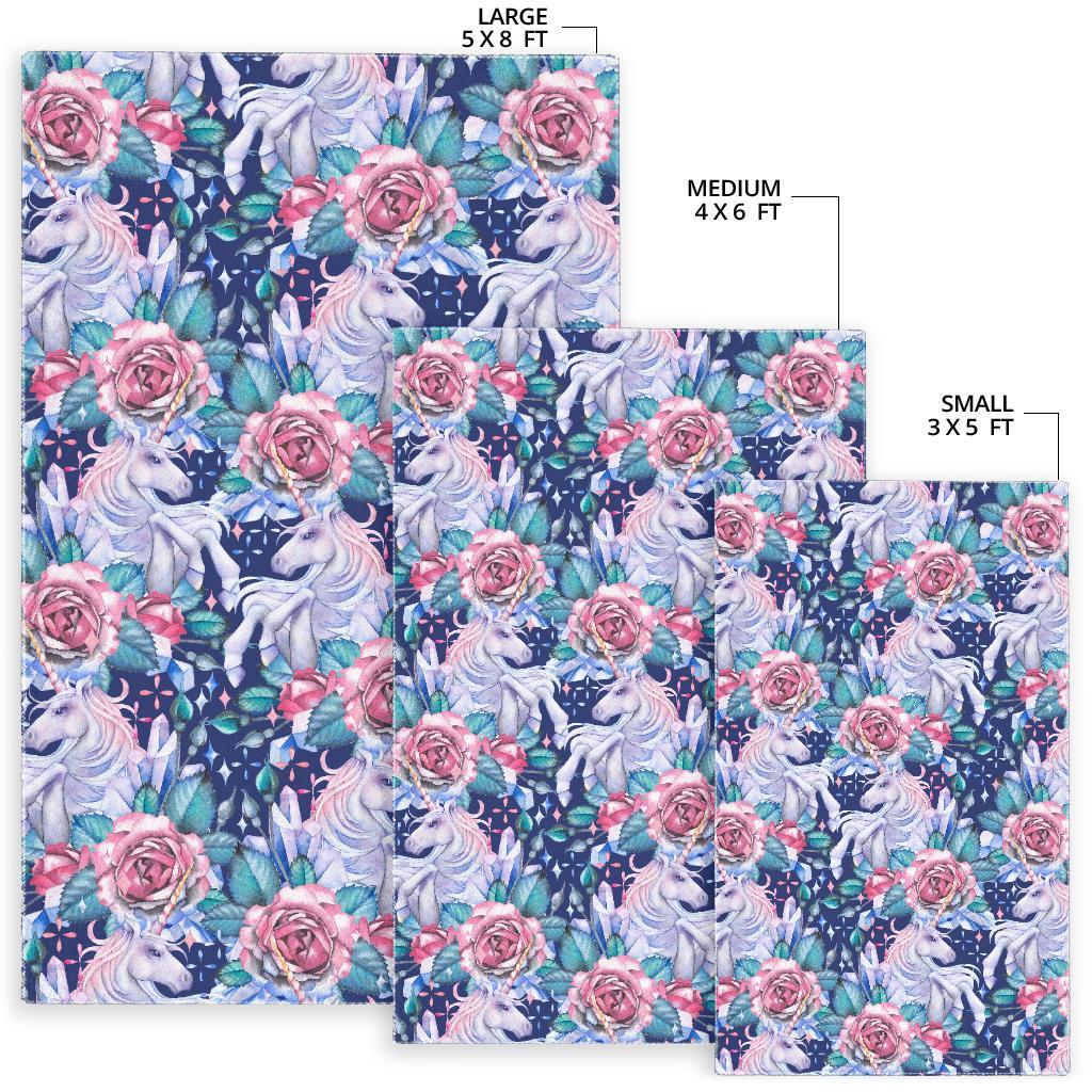 Blue Fairy Rose Unicorn Pattern Print Area Rug
