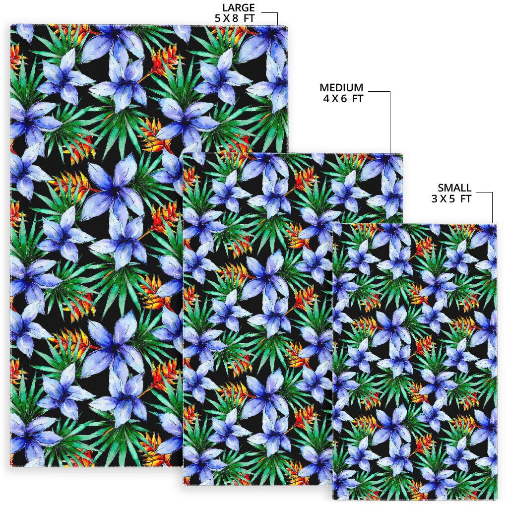Blue Hawaiian Wildflowers Pattern Print Area Rug