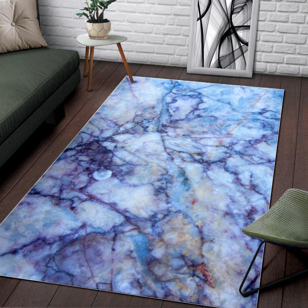 Blue Marble Print Area Rug