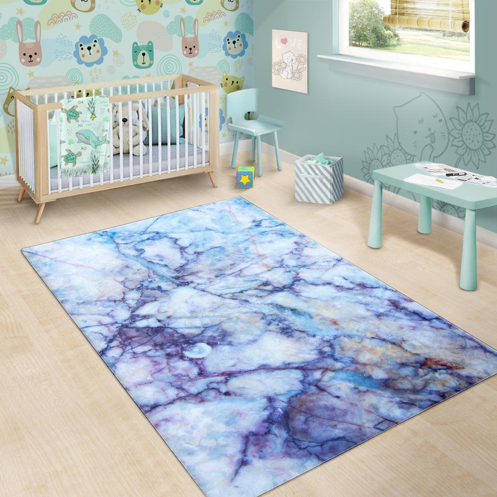 Blue Marble Print Area Rug
