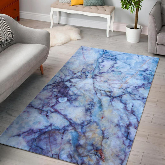 Blue Marble Print Area Rug