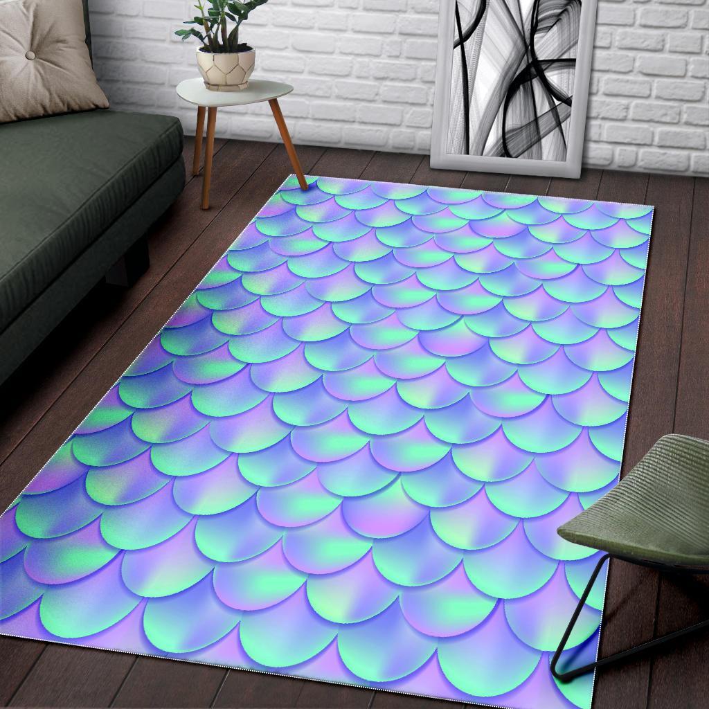 Blue Mermaid Scales Pattern Print Area Rug