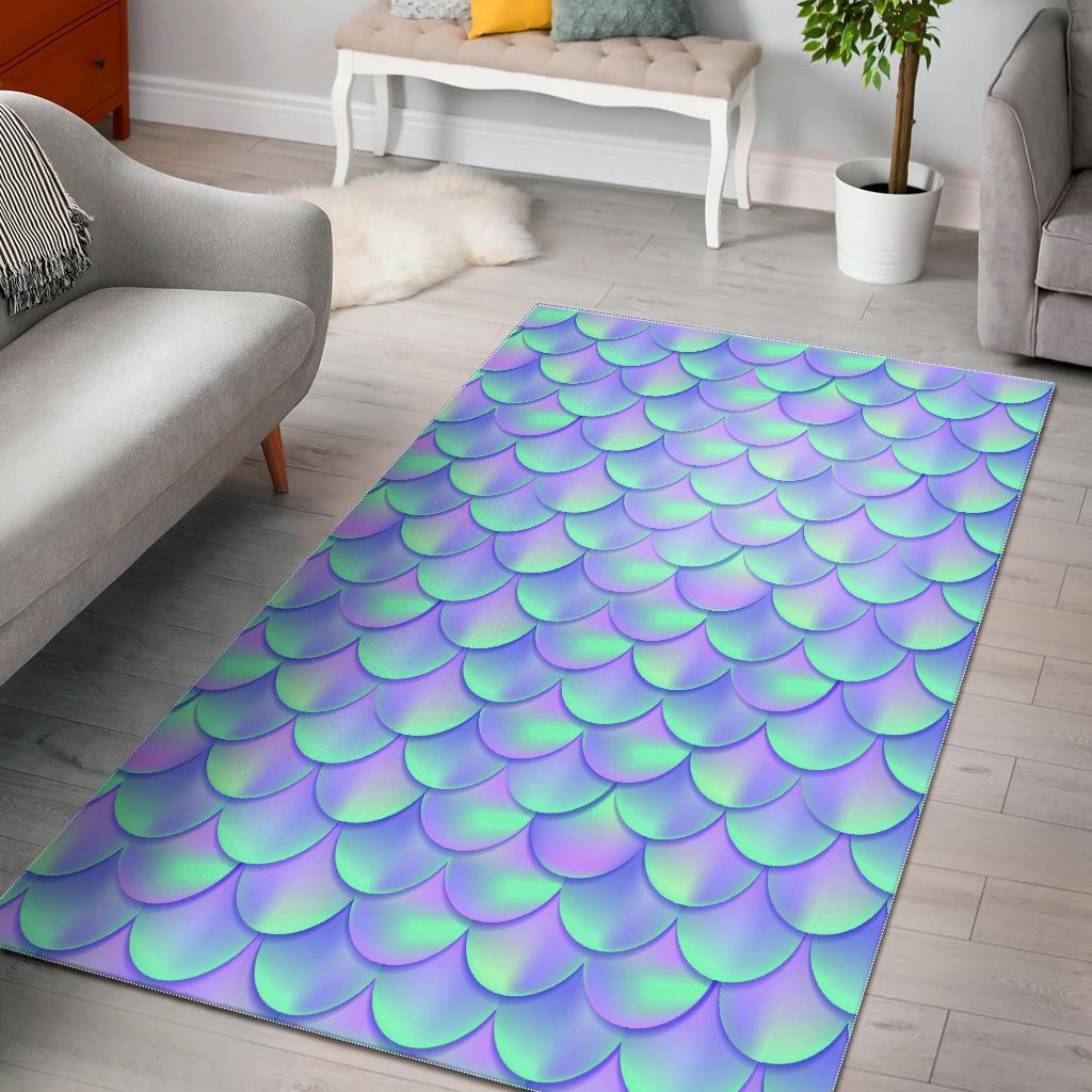 Blue Mermaid Scales Pattern Print Area Rug