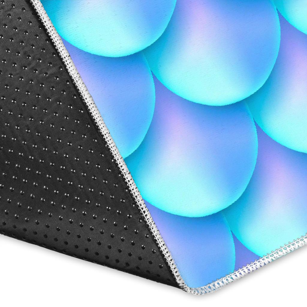 Blue Neon Mermaid Scales Pattern Print Area Rug