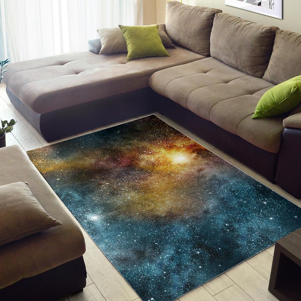 Blue Orange Stardust Galaxy Space Print Area Rug