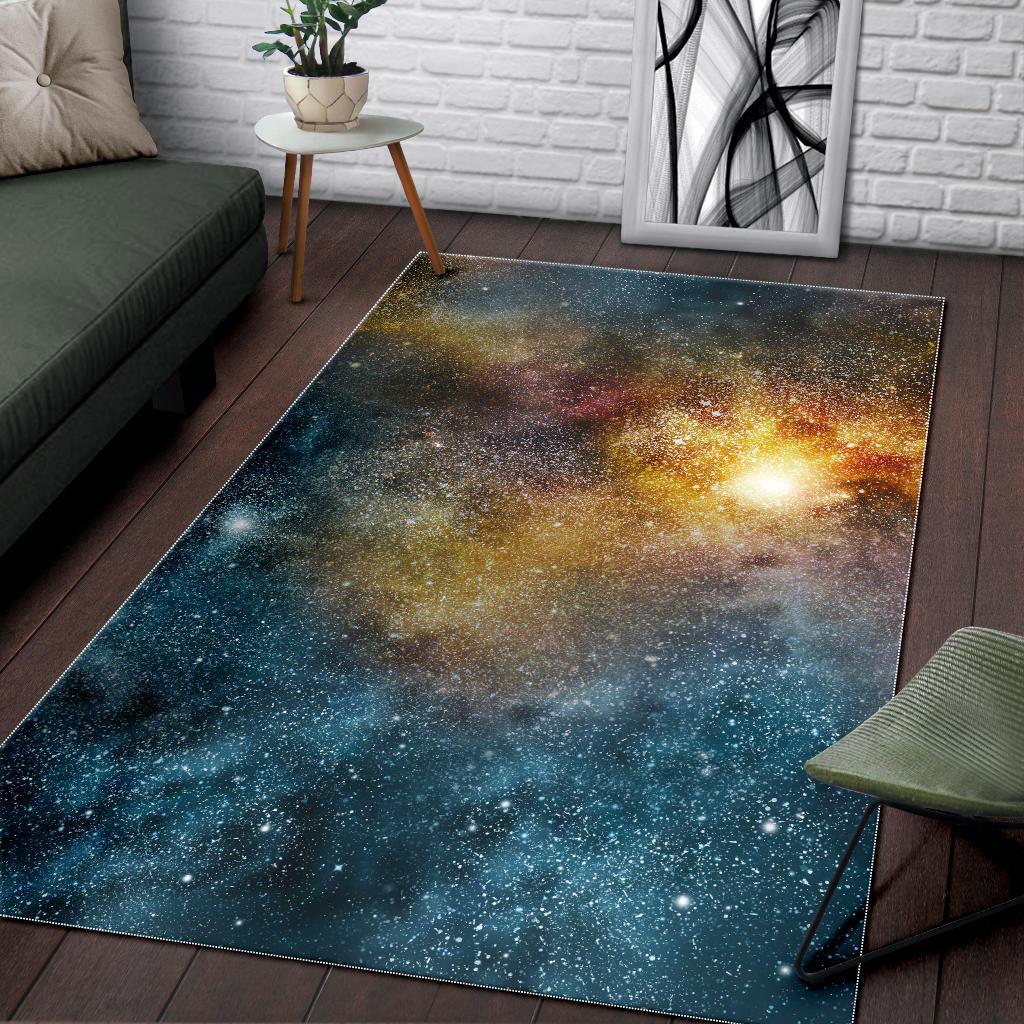 Blue Orange Stardust Galaxy Space Print Area Rug