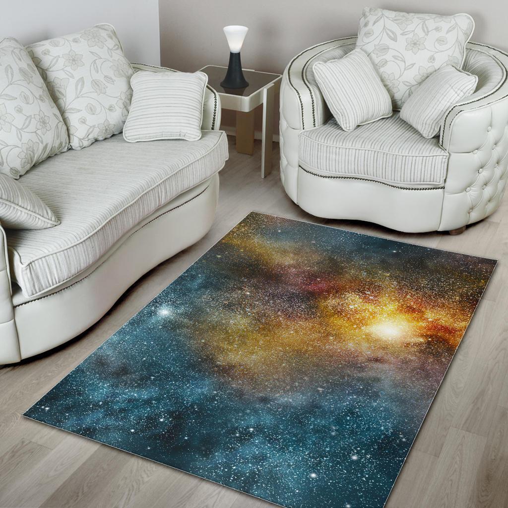 Blue Orange Stardust Galaxy Space Print Area Rug