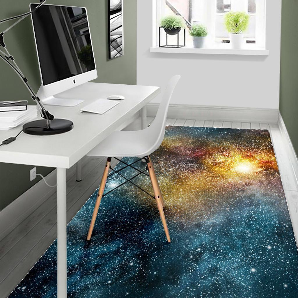 Blue Orange Stardust Galaxy Space Print Area Rug