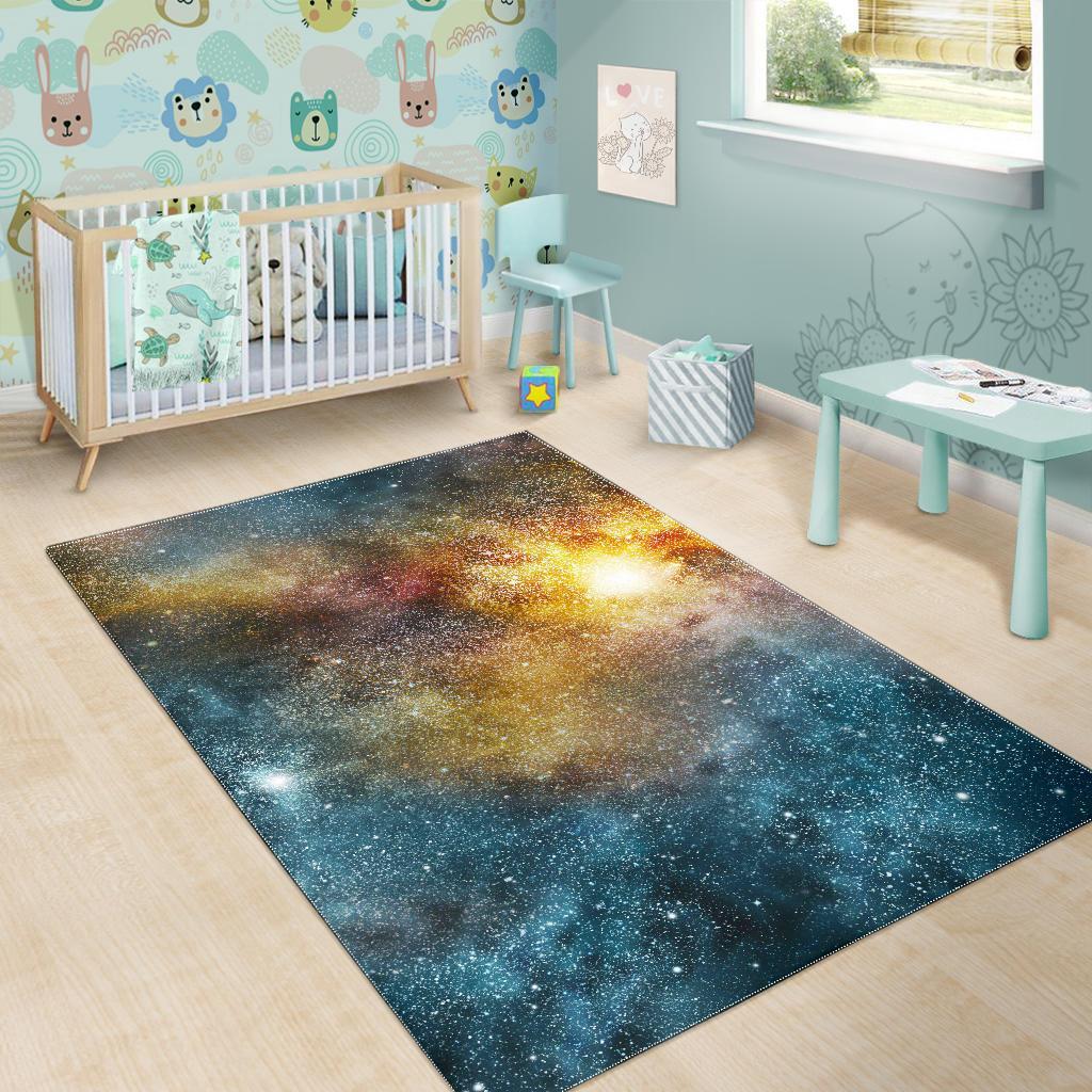 Blue Orange Stardust Galaxy Space Print Area Rug