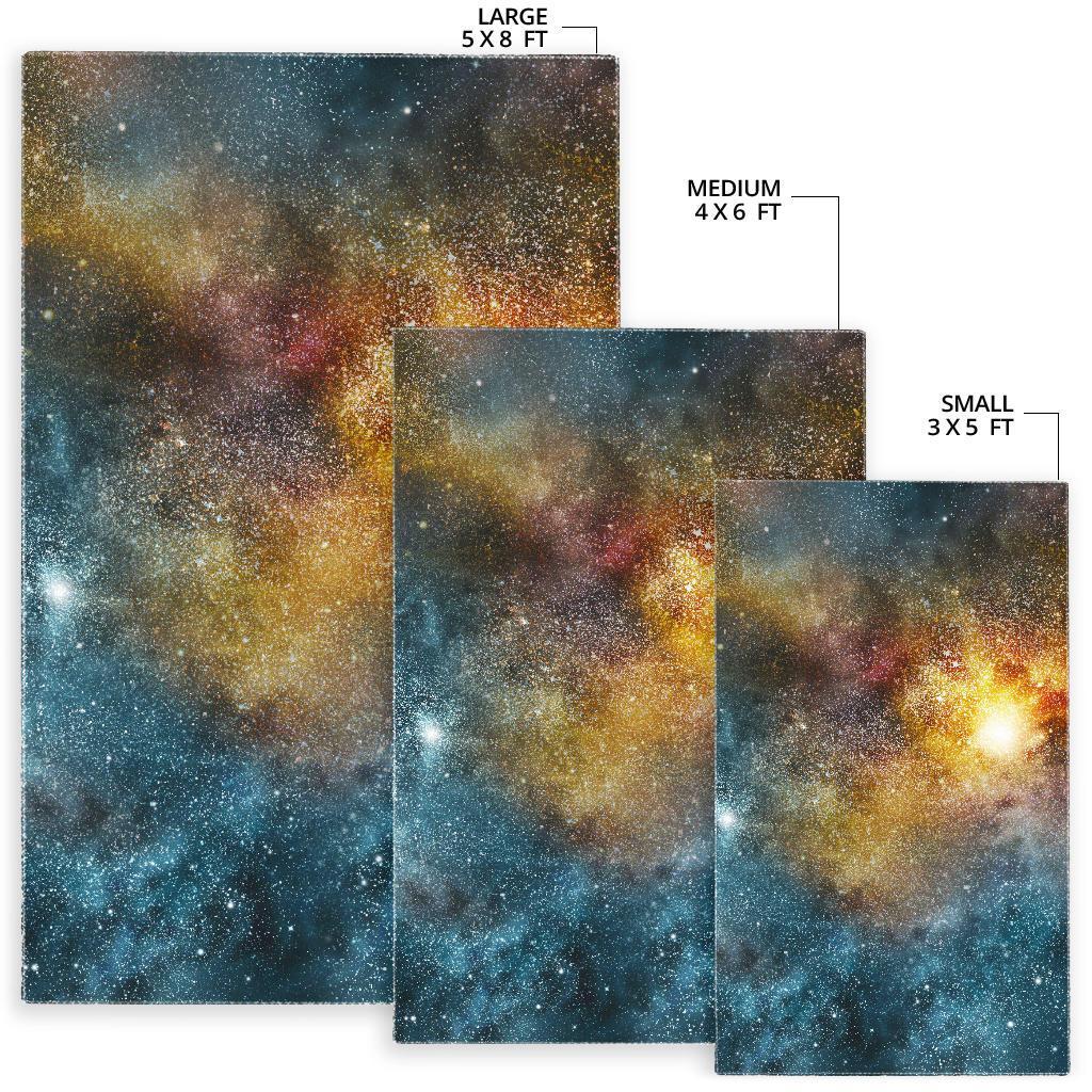 Blue Orange Stardust Galaxy Space Print Area Rug