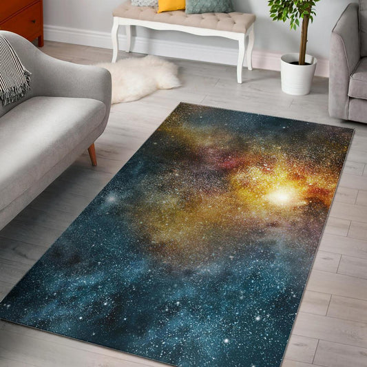 Blue Orange Stardust Galaxy Space Print Area Rug