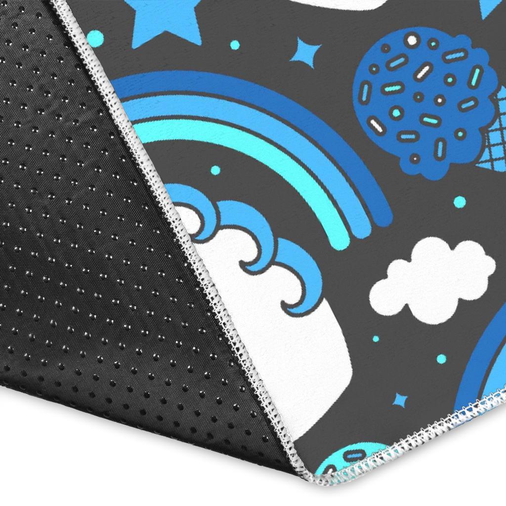 Blue Rainbow Unicorn Pattern Print Area Rug