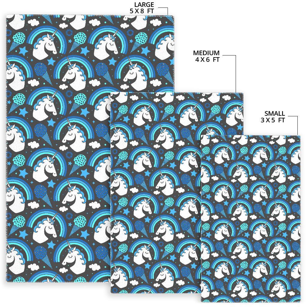 Blue Rainbow Unicorn Pattern Print Area Rug