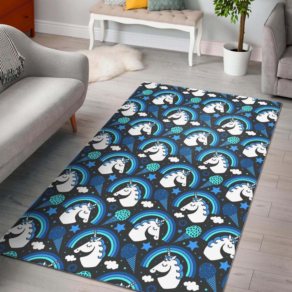 Blue Rainbow Unicorn Pattern Print Area Rug