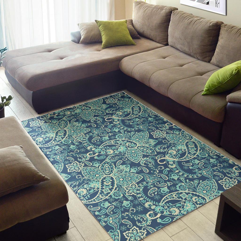 Blue Sky Paisley Bohemian Pattern Print Area Rug