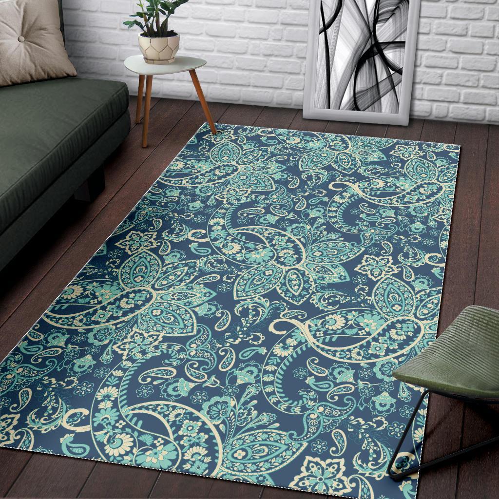 Blue Sky Paisley Bohemian Pattern Print Area Rug
