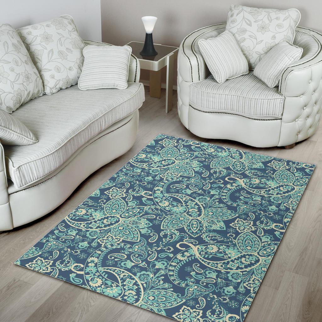 Blue Sky Paisley Bohemian Pattern Print Area Rug