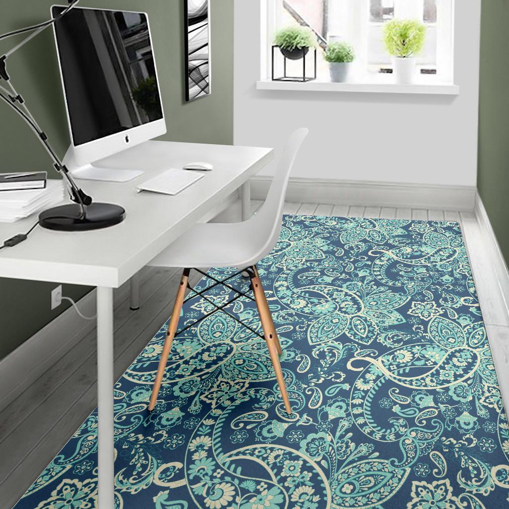 Blue Sky Paisley Bohemian Pattern Print Area Rug