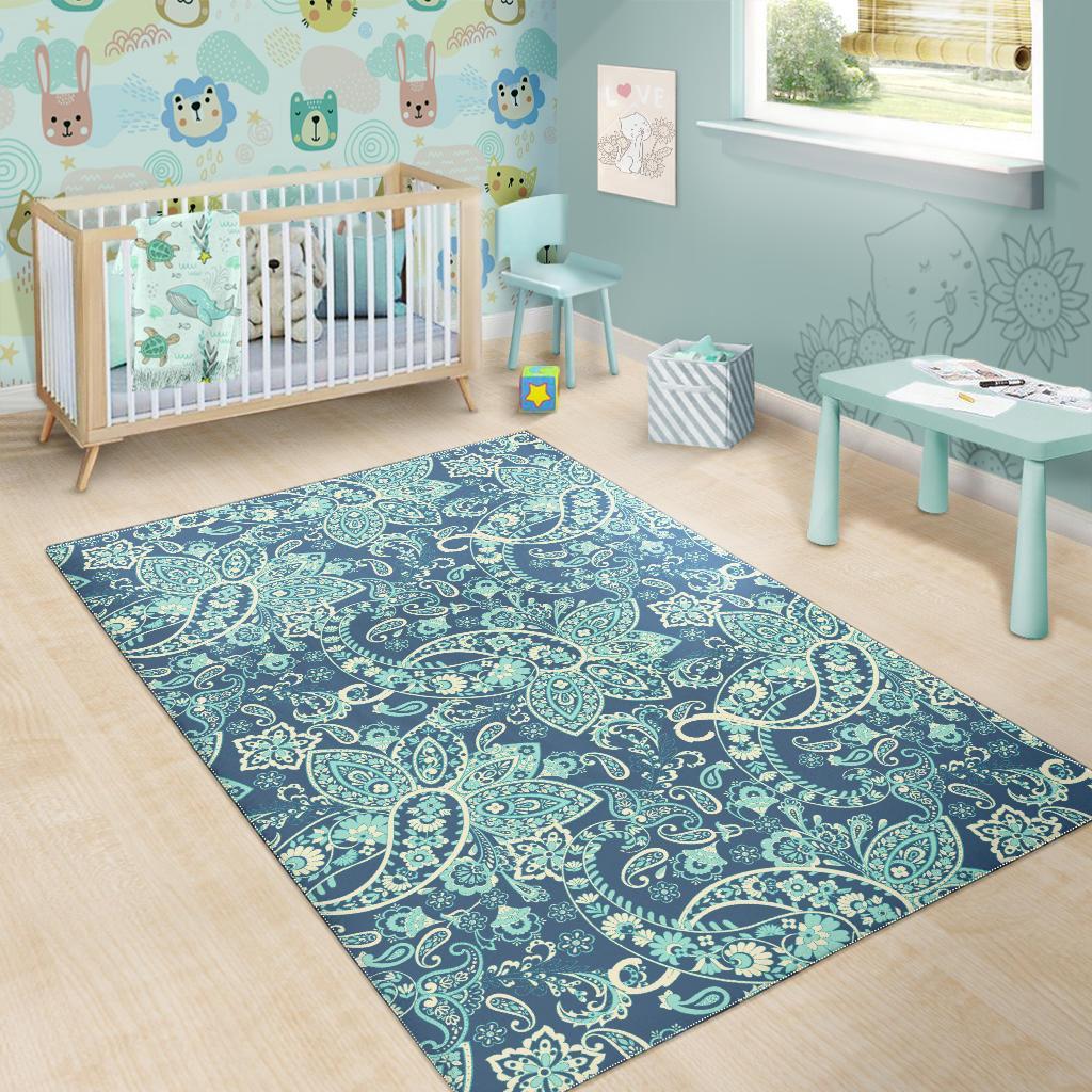 Blue Sky Paisley Bohemian Pattern Print Area Rug