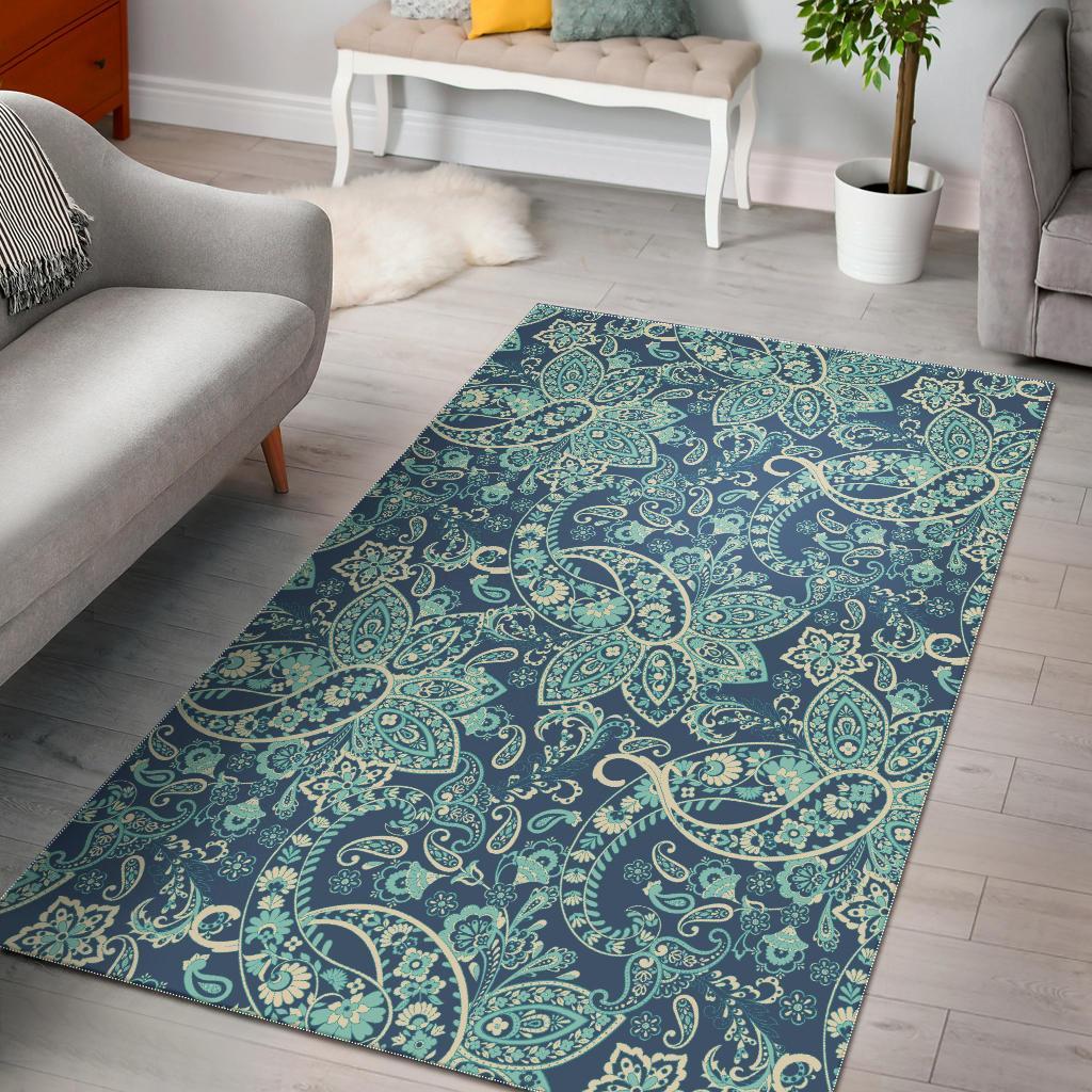 Blue Sky Paisley Bohemian Pattern Print Area Rug
