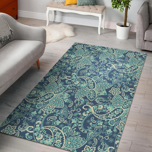Blue Sky Paisley Bohemian Pattern Print Area Rug