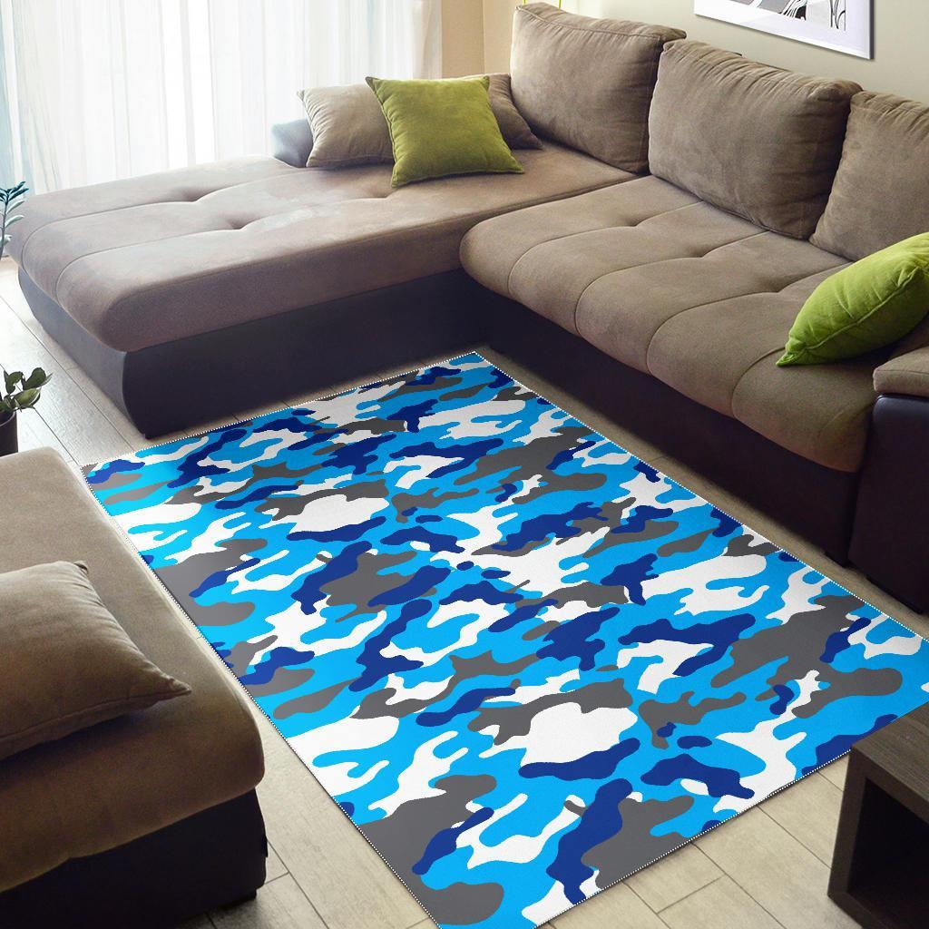 Blue Snow Camouflage Print Area Rug