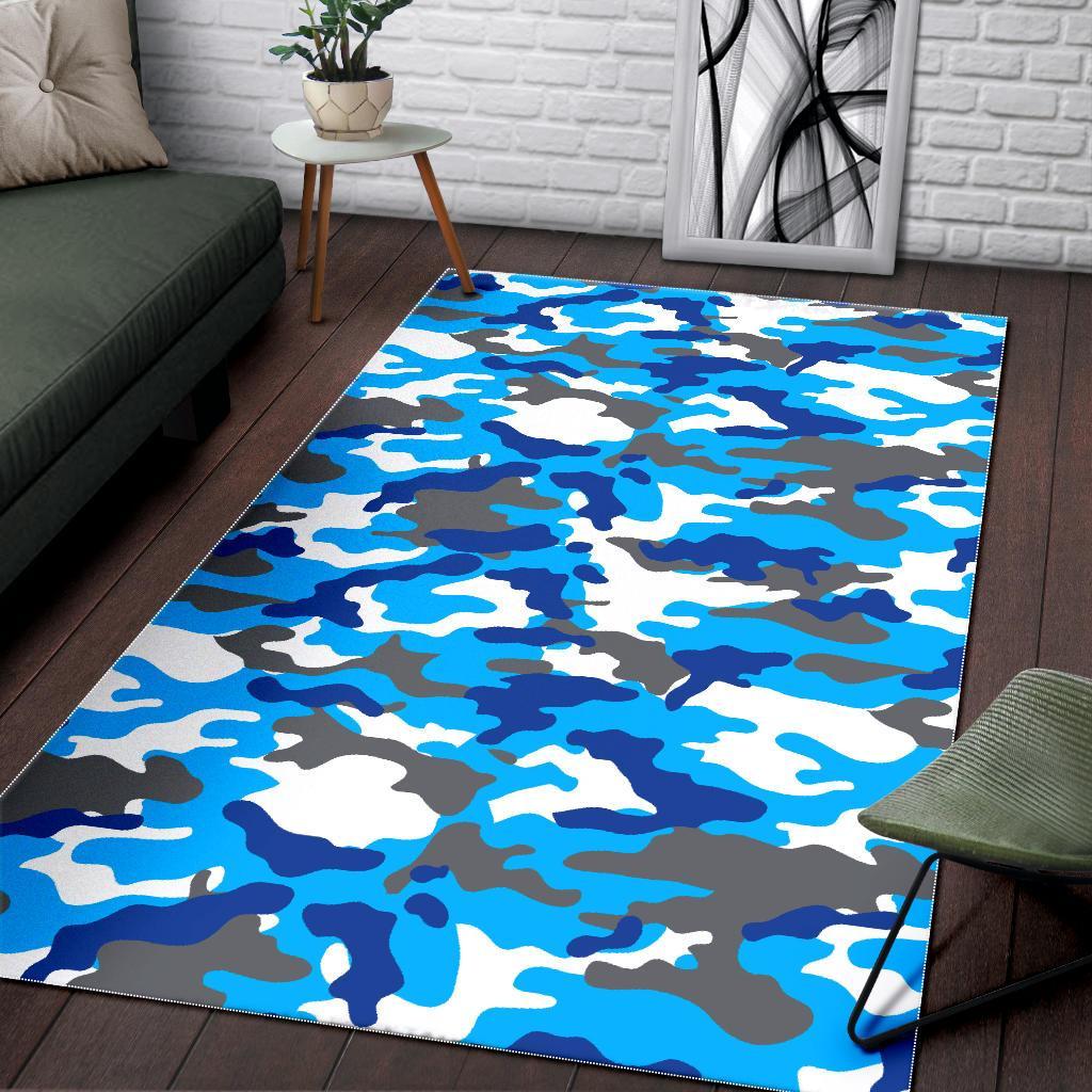 Blue Snow Camouflage Print Area Rug