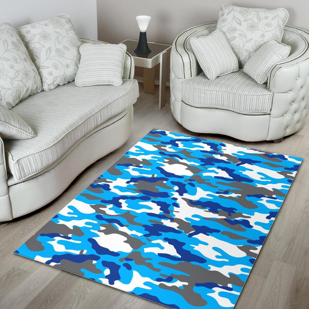 Blue Snow Camouflage Print Area Rug