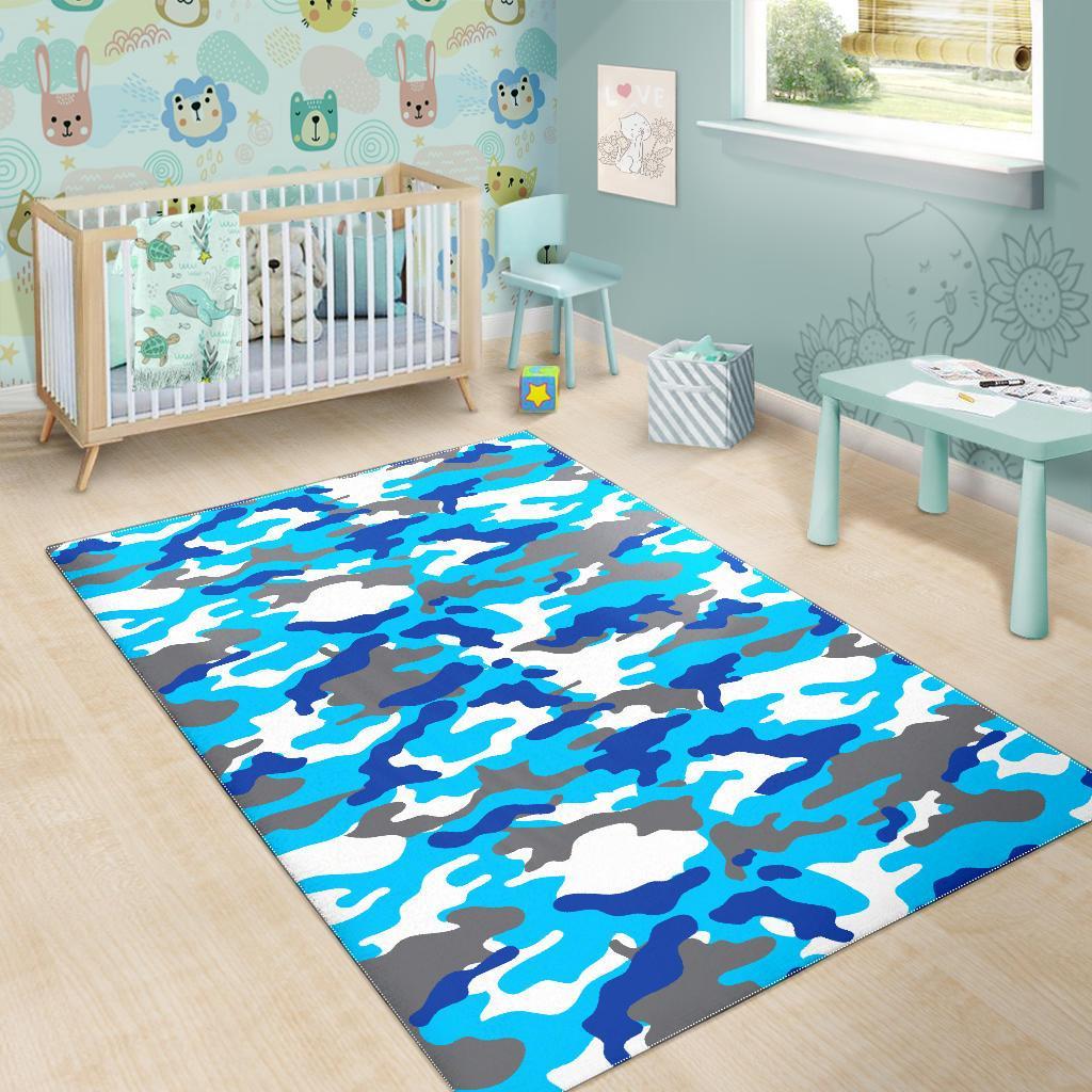 Blue Snow Camouflage Print Area Rug