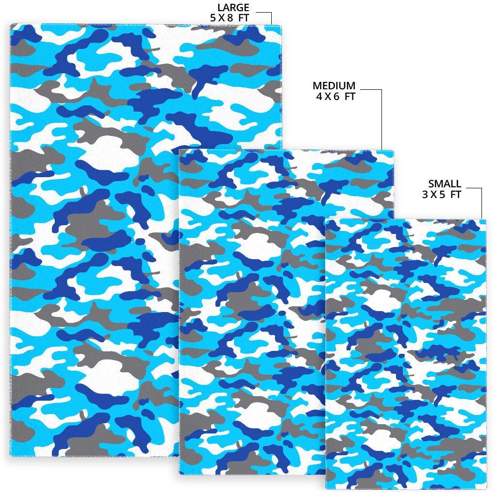 Blue Snow Camouflage Print Area Rug